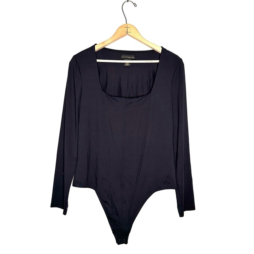 House of Harlow 1960 | Black Square Neck Long Sleeve Bodysuit Size XL